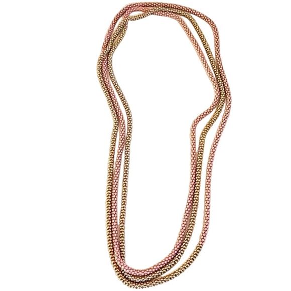 Fashion Jewelry Women’s Multi-Strand Rope Necklace - Pink & Gold Beaded - Picture 2 of 5